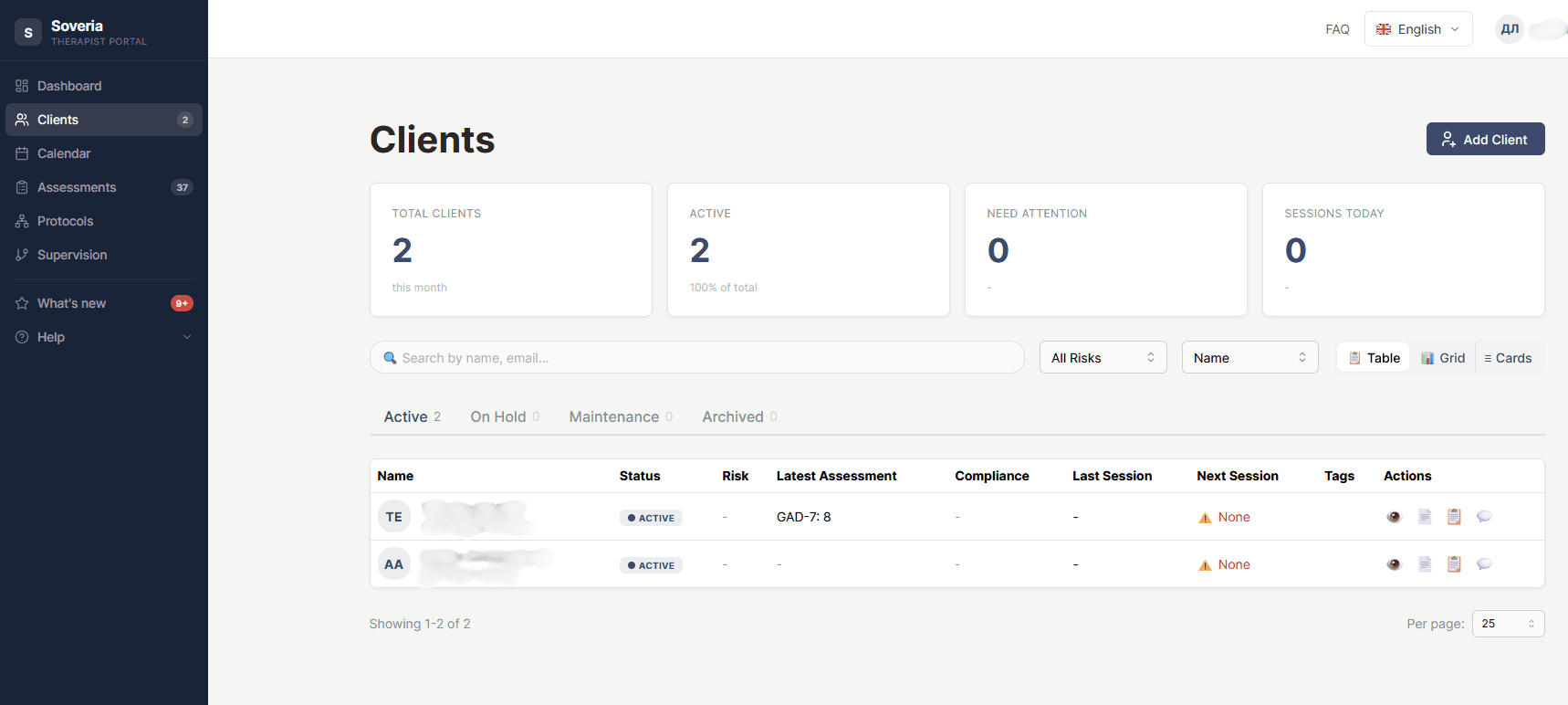 Soveria client management interface